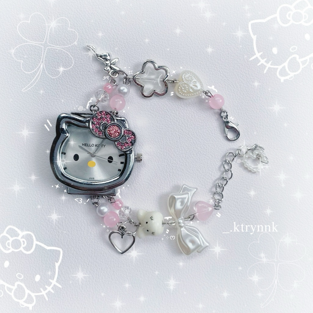 𝗛𝗔𝗡𝗗𝗠𝗔𝗗𝗘 | Đồng hồ custom hello kitty xinh yêu, mix hạt cho các nàng | _.ktrynnk
