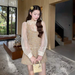 MIU.STUDIO •”Suny Set” Set áo voan cổ bèo mix váy yếm dạ babydoll suông ngắn xoè phối viền dây style tiểu thư sang chảnh