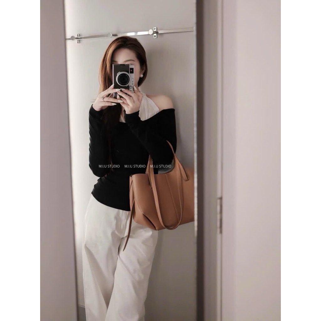 Áo thun trễ vai mix cổ ren xoắn mềm siêu hot - hàng QCCC , Áo kiểu nữ dài tay pha cổ yếm cách điệu ôm body tôn dáng