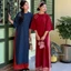 Áo dài nhung chéo YÊN LAM cổ tròn đan tay lỡ phối cúc cách điệu kèm quần nhung AD246