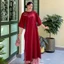 Áo dài nhung chéo YÊN LAM cổ tròn đan tay lỡ phối cúc cách điệu kèm quần nhung AD246
