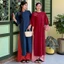Áo dài nhung chéo YÊN LAM cổ tròn đan tay lỡ phối cúc cách điệu kèm quần nhung AD246