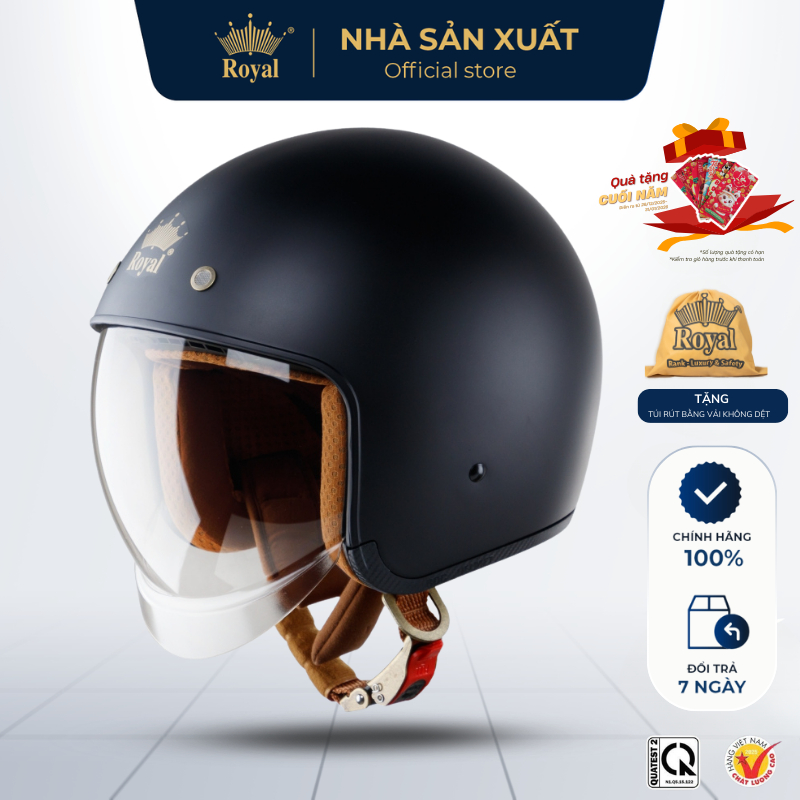 Mũ Bảo Hiểm 3/4 Royal Chính Hãng M139 Có Kính Chắn Gió Hợp Nam Nữ Tháo Lót Vệ Sinh Tiện Lợi, Nón Bảo Hiểm Royal An Toàn
