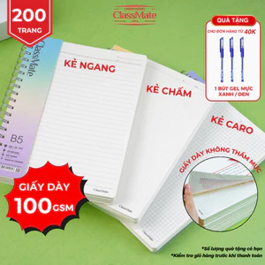 Sổ Lò Xo 200 Trang Size A5/B5 100gsm, Sổ Tay Kẻ Ngang,Caro, Dot Grid Bìa Nhựa Trong Dùng Ghi Chép, Viết Bài