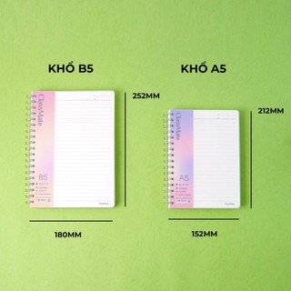 Sổ Lò Xo Basic 100GSM 200Trang Size A5/B5, Sổ Tay Kẻ Ngang Caro Dotgrid Bìa Nhựa Trong Dùng Ghi Chép Takenotes Journal