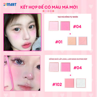 Phấn má hồng mịn lì XiXi 4 ô nhũ sáng highlight trang điểm, phấn má tích hợp phấn mắt nhũ lì bền màu