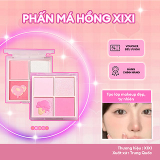 Phấn má hồng mịn lì XiXi 4 ô nhũ sáng highlight trang điểm, phấn má tích hợp phấn mắt nhũ lì bền màu