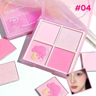 Phấn má hồng mịn lì XiXi 4 ô nhũ sáng highlight trang điểm, phấn má tích hợp phấn mắt nhũ lì bền màu
