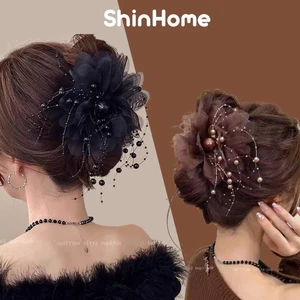 Kẹp Tóc Hoa Tua Rua Đính Ngọc Trai – Kẹp Càng Cua Xinh Xắn Phụ Kiện Tóc Nữ