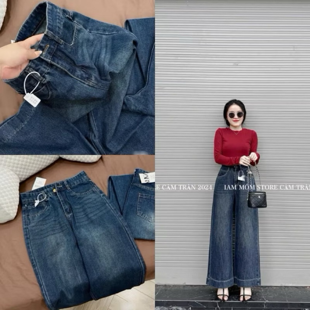 Quần bò jeans nữ dáng suông dài 98cm cạp cao #3837
