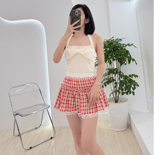 Chân váy caro viền ren xòe có lót quần bo chun Lolalalo