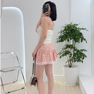 Chân váy caro viền ren xòe có lót quần bo chun Lolalalo