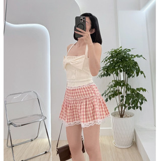 Chân váy caro viền ren xòe có lót quần bo chun Lolalalo
