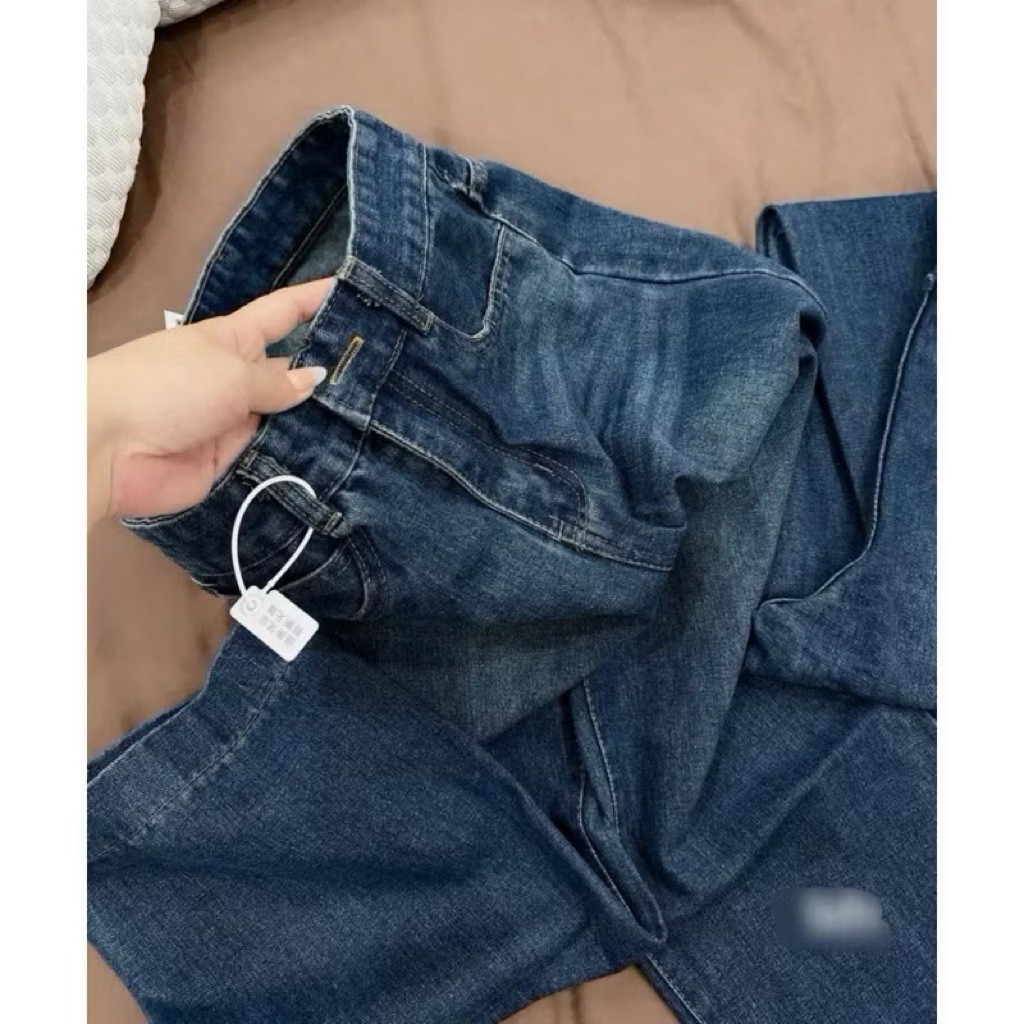 Quần bò jeans nữ dáng suông dài 98cm cạp cao #3837