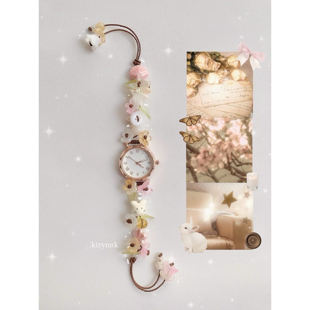 𝗛𝗔𝗡𝗗𝗠𝗔𝗗𝗘 | Đồng hồ dây sáp custom xinh yêu, mix hạt cho các nàng | _.ktrynnk