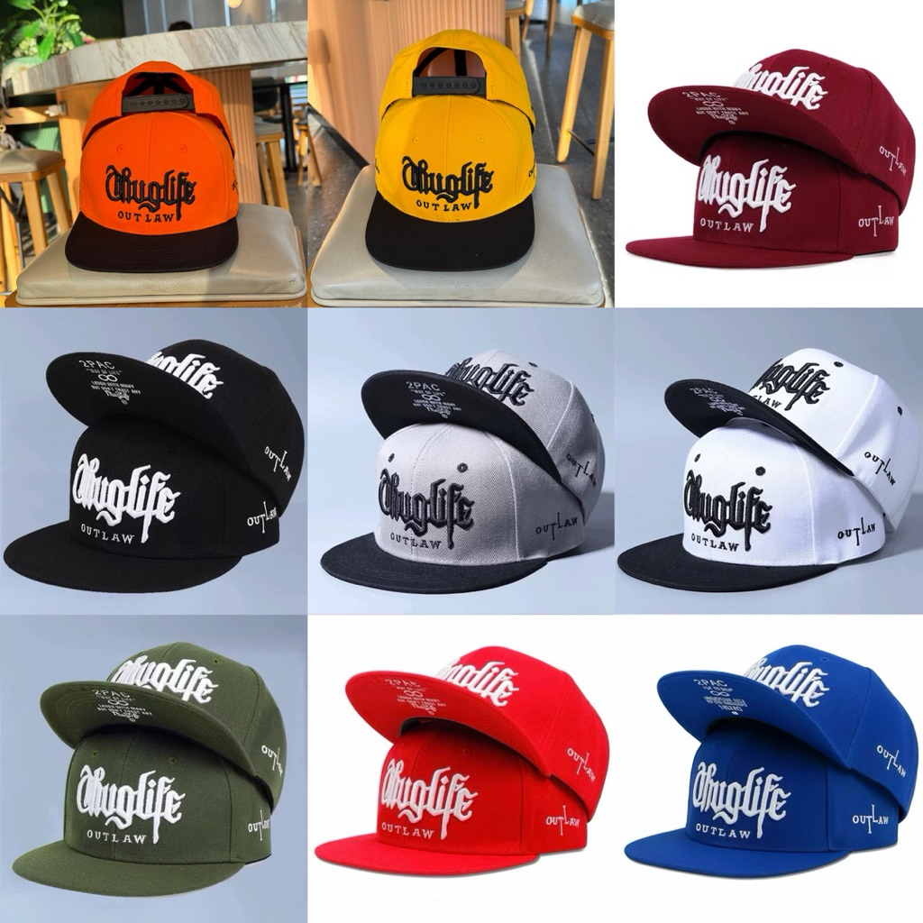 Mũ hiphop 2pac in kết dưới - Nón lưỡi trai thuglife kaki phối màu kèm khoá nhựa bấm mang ngược siêu ngầu
