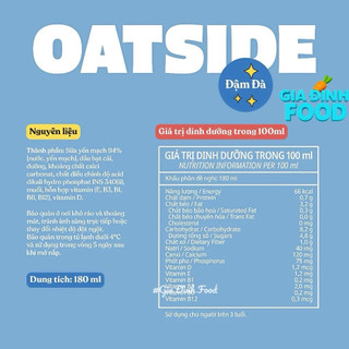 Thùng 6 HỘP 1L, Lốc 3 HỘP - Sữa Yến Mạch Oatside Không Đường Ít Calo, Oatside Socola 1L/180ML