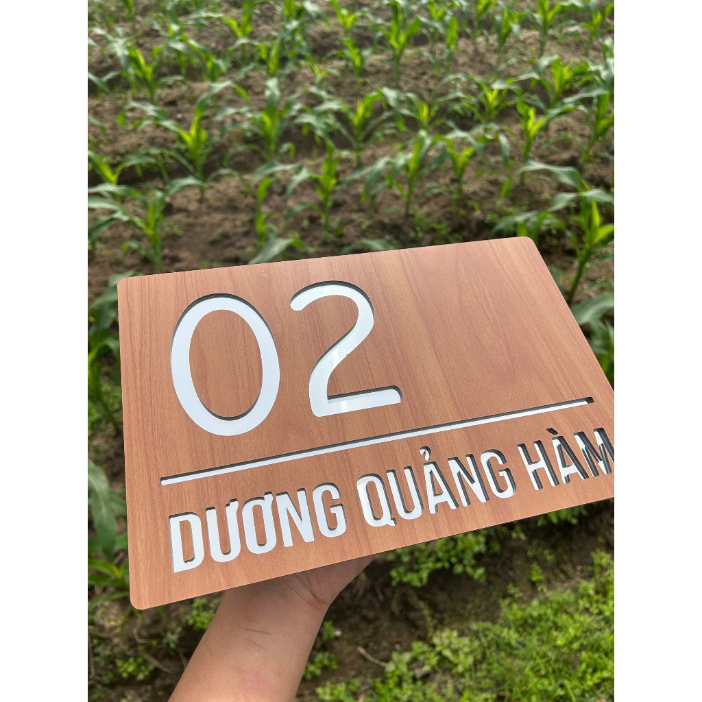 BẢNG, BIỂN SỐ NHÀ. Alcorest gương TRẮNG +  VÂN GỖ , số chìm, ngoài trời, sang trọng tinh tế