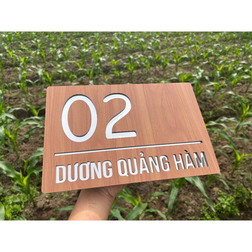 BẢNG, BIỂN SỐ NHÀ. Alcorest gương TRẮNG +  VÂN GỖ , số chìm, ngoài trời, sang trọng tinh tế