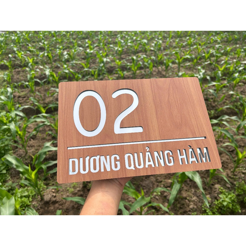 BẢNG, BIỂN SỐ NHÀ. Alcorest gương TRẮNG +  VÂN GỖ , số chìm, ngoài trời, sang trọng tinh tế