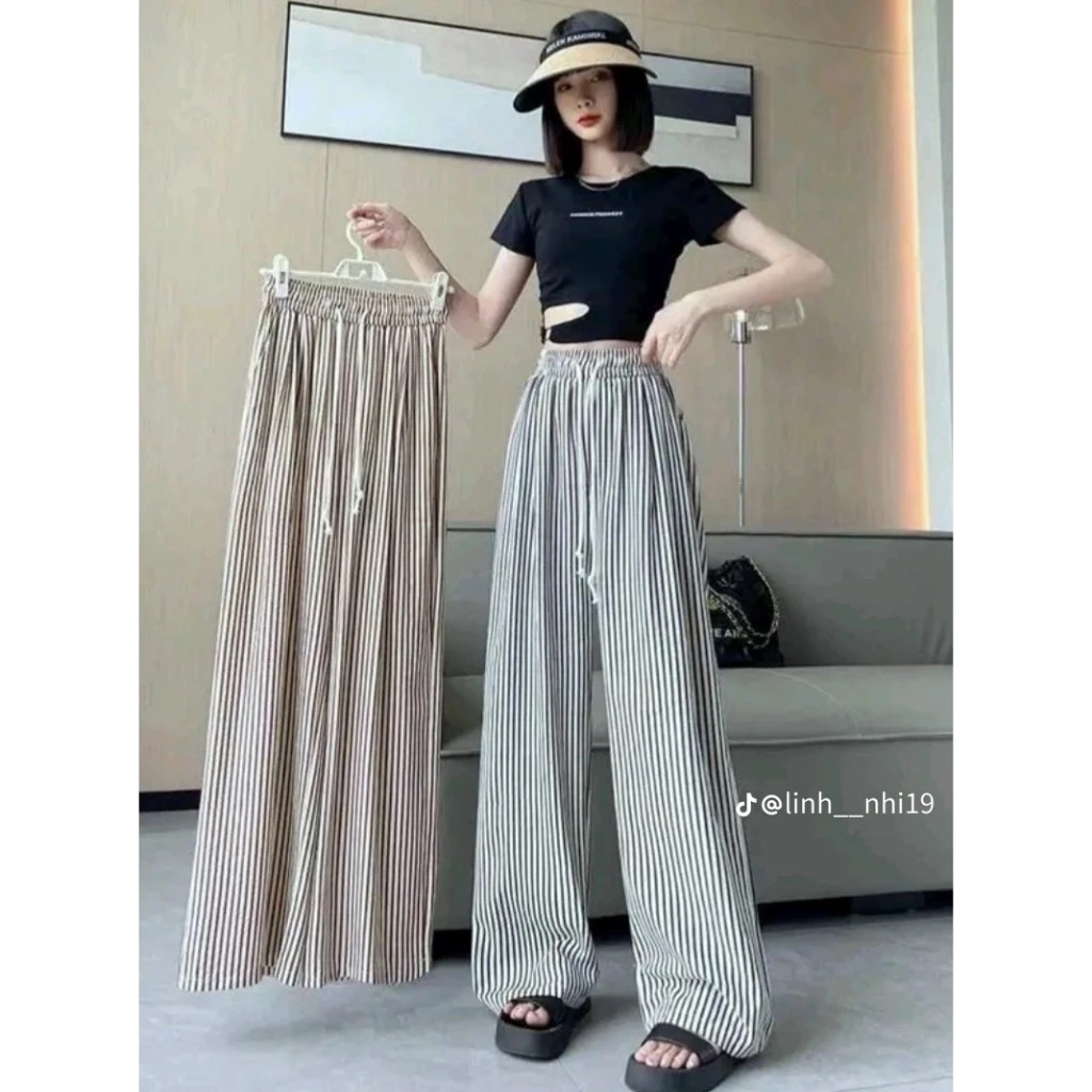 Quần Dài Ống Rộng Rộng Cạp Chun Phối Sọc Kẻ from Rộng Unisex Nam Nữ Phong Cách Thời Trang 2026