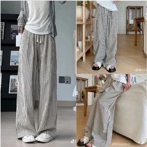 Quần Dài Ống Rộng Rộng Cạp Chun Phối Sọc Kẻ from Rộng Unisex Nam Nữ Phong Cách Thời Trang 2026