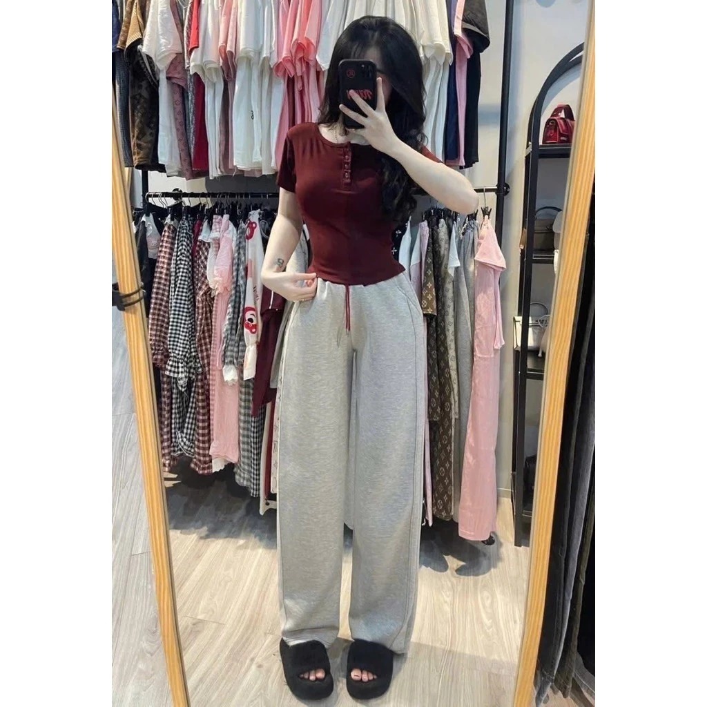 Quần Dài Cạp Chun Basic Phối Màu Xinh Xắn From Tộng Tôn Dáng Chất Nỉ Tàu Dày Dặn Rễ Phối Đồ Với Cá Loại Áo