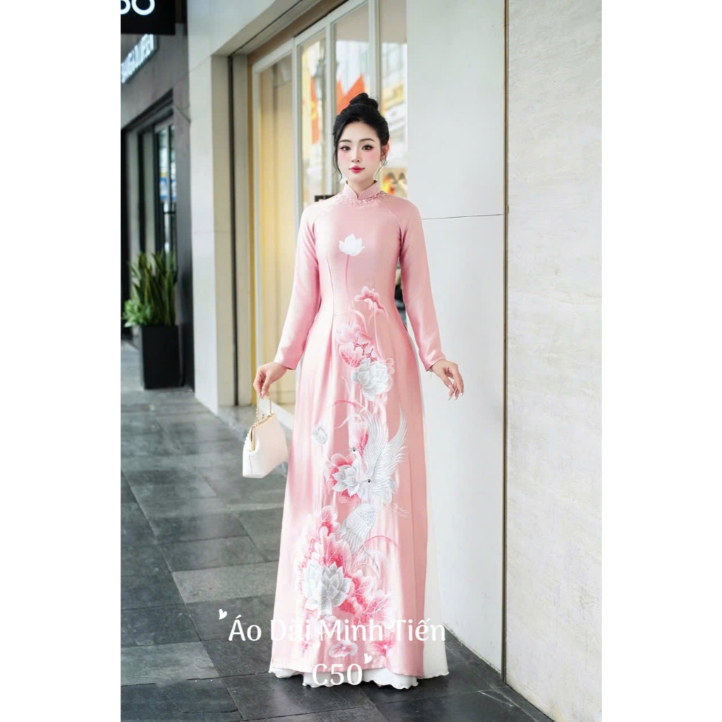 Áo Dài Chất Liệu Lụa THẠCH ANH Cao Cấp - Hàng May Và Thêu Thủ Công Tỉ Mỉ Từng Áo - Mã C50