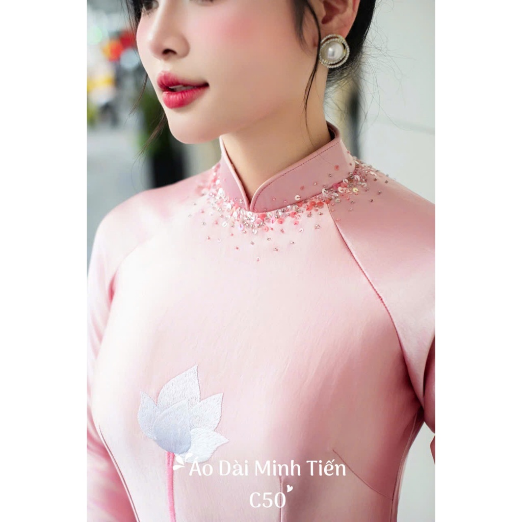 Áo Dài Chất Liệu Lụa THẠCH ANH Cao Cấp - Hàng May Và Thêu Thủ Công Tỉ Mỉ Từng Áo - Mã C50