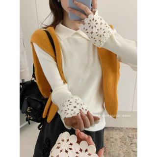 𝐏𝐡𝐢𝐞𝐧 𝐒𝐔𝐒𝐀𝐍 | (Sẵn) 2066S Áo Polo Len Tay Ren Hoa Form Vừa Vặn Hàn Quốc