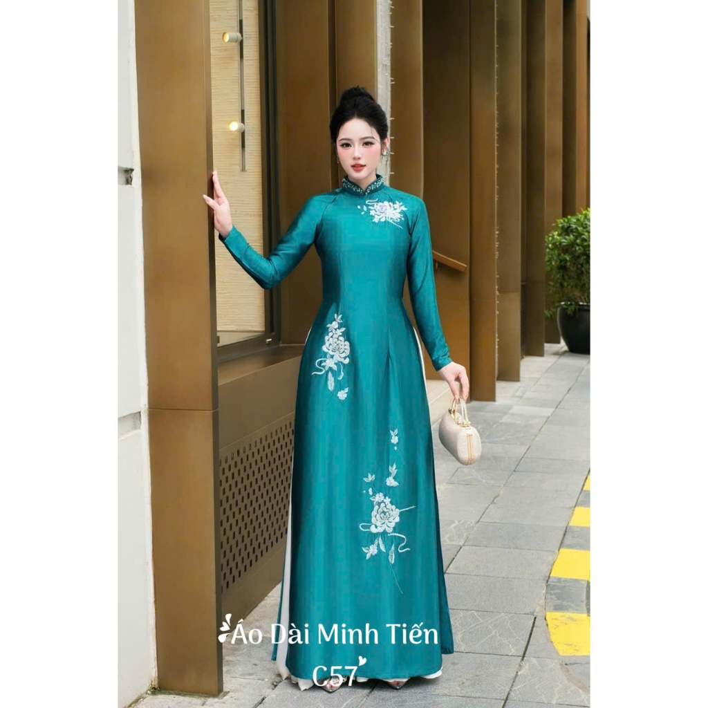 Áo Dài Chất Liệu Lụa THẠCH ANH Cao Cấp - Hàng May + Thêu và Đính Đá Thủ Công Tỉ Mỉ Từng Áo - Mã C57