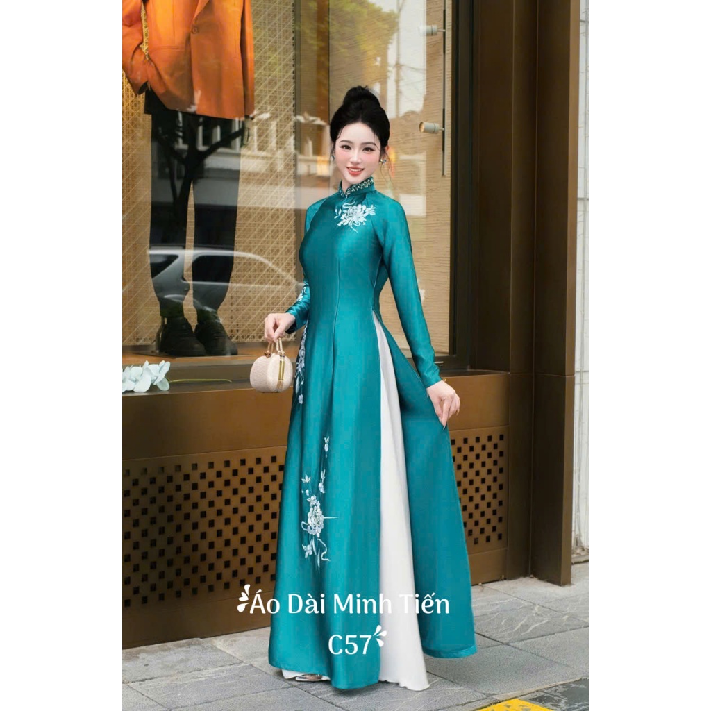 Áo Dài Chất Liệu Lụa THẠCH ANH Cao Cấp - Hàng May + Thêu và Đính Đá Thủ Công Tỉ Mỉ Từng Áo - Mã C57