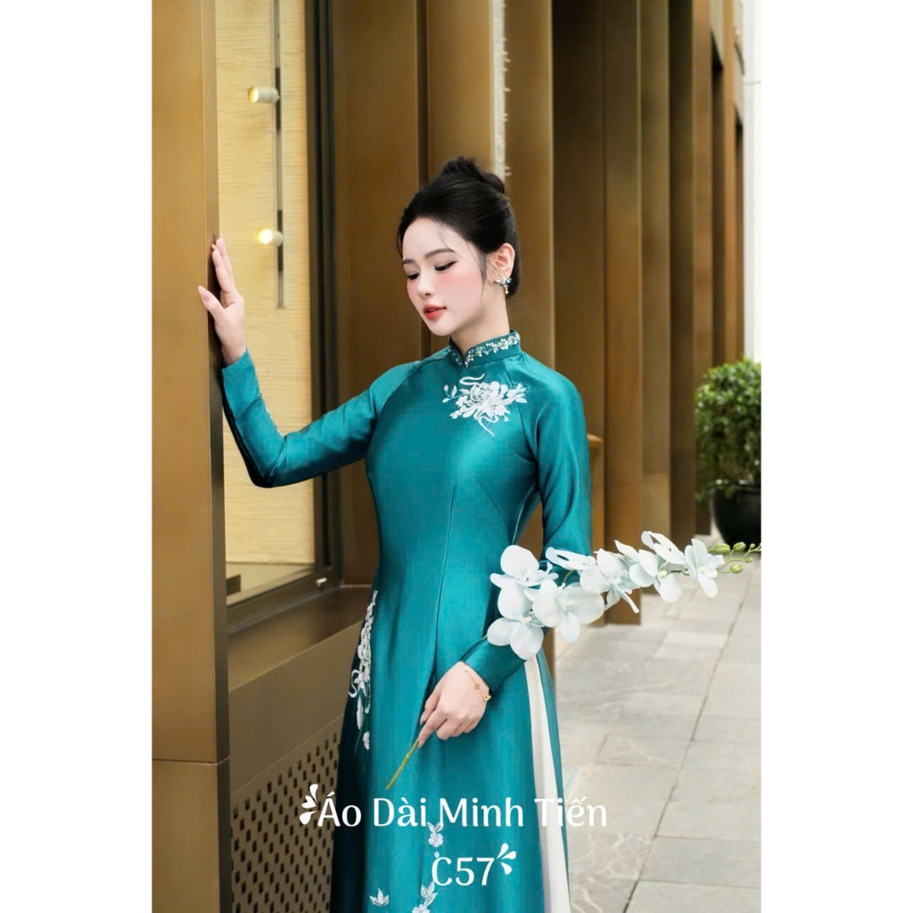 Áo Dài Chất Liệu Lụa THẠCH ANH Cao Cấp - Hàng May + Thêu và Đính Đá Thủ Công Tỉ Mỉ Từng Áo - Mã C57