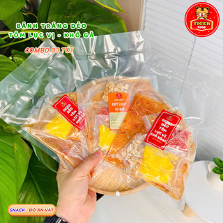 Bánh tráng dẻo tôm lục vị chà bông 💖TIGER FOOD💖 Bánh tráng dẻo tôm cuộn full topping 7 món siêu ngon - Đồ ăn vặt Snack