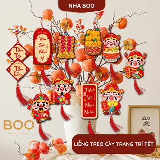 Set 6 Liễng Treo Tết 2026 Trang Trí Mai Đào Quất chất liệu Bìa Cứng