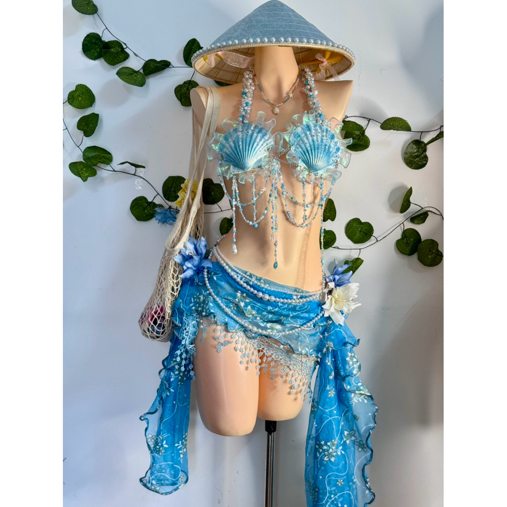 Sét Bikini Sò Xanh Ngọc Biển.Tặng dây chuyền vỏ sò,chip,2 hoa bất kỳ(chưa bao gồm phụ kiện)