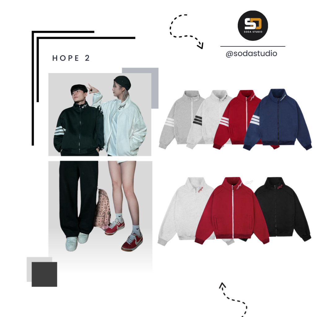 Áo Khoác Hoodie Unisex Nam Nữ Soda Studio HOPE Version 2 Top Menswear Jacket - Nỉ Da Cá ( không xù ) - Có Túi Hoodie