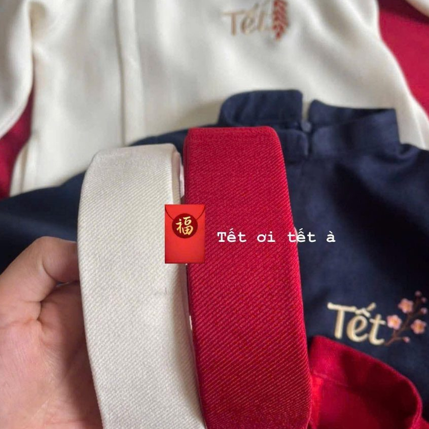 Tặng Mấn và Quạt Cầm tay - Set Áo Dài Tết 2026 Kèm Quần cho bé trai bé gái có chữ Tết màu đỏ vải linen cao cấp 6-19kg