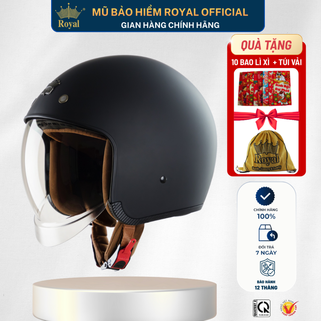 Mũ Bảo Hiểm 3/4 Royal M139 Kính Âm Chính Hãng, Nón Bảo Hiểm Royal Kính Dài Chắn Gió Nam Nữ Bảo Hành 12 Tháng