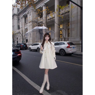 Áo khoác dạ form babydoll thiết kế cổ sen hai tầng phong cách ngọt ngào