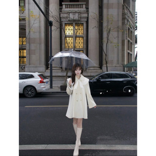 Áo khoác dạ form babydoll thiết kế cổ sen hai tầng phong cách ngọt ngào
