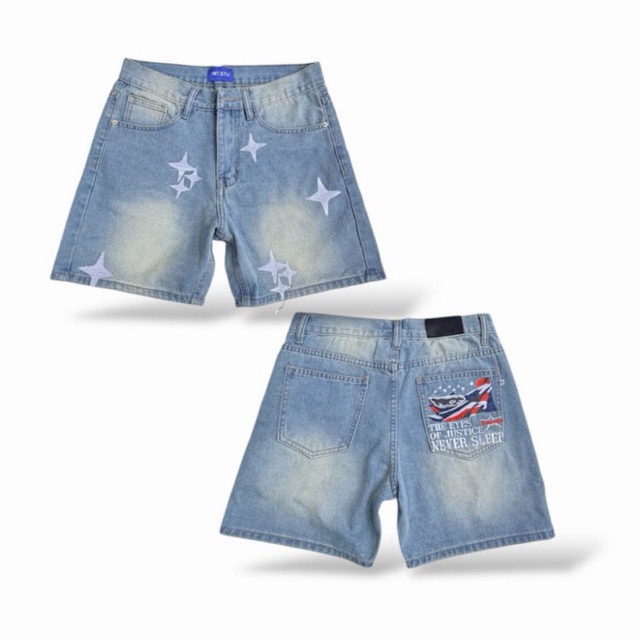 QUẦN SHORT JEAN THIẾT KẾ 2 MẪU THÊU CHỮ Ver1 & NGÔI SAO Ver2, JEAN COTTON, ĐL 360Gsm - Form TMT.STU LOCAL BRAND | TMTD23