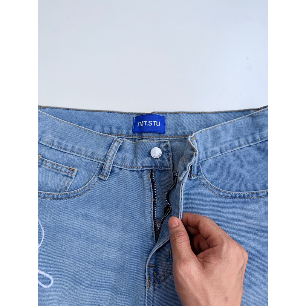 QUẦN SHORT JEAN THIẾT KẾ 2 MẪU THÊU CHỮ Ver1 & NGÔI SAO Ver2, JEAN COTTON, ĐL 360Gsm - Form TMT.STU LOCAL BRAND | TMTD23