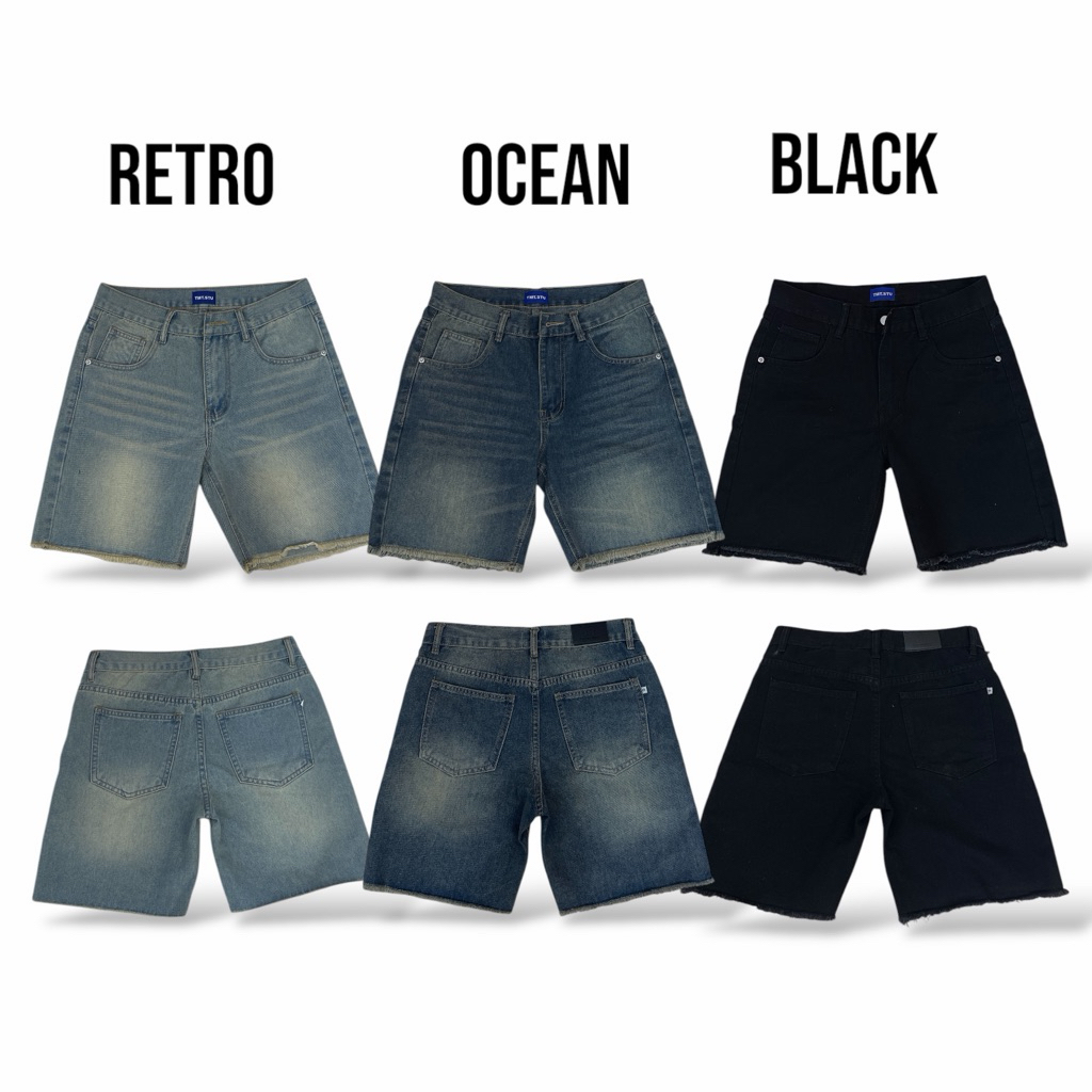 Quần Short Jeans Nam Wash Trơn Tưa Ống Form Rộng Trên Gối Jean Cotton Basic Unisex Local Brand TMT.STU | TMTD06