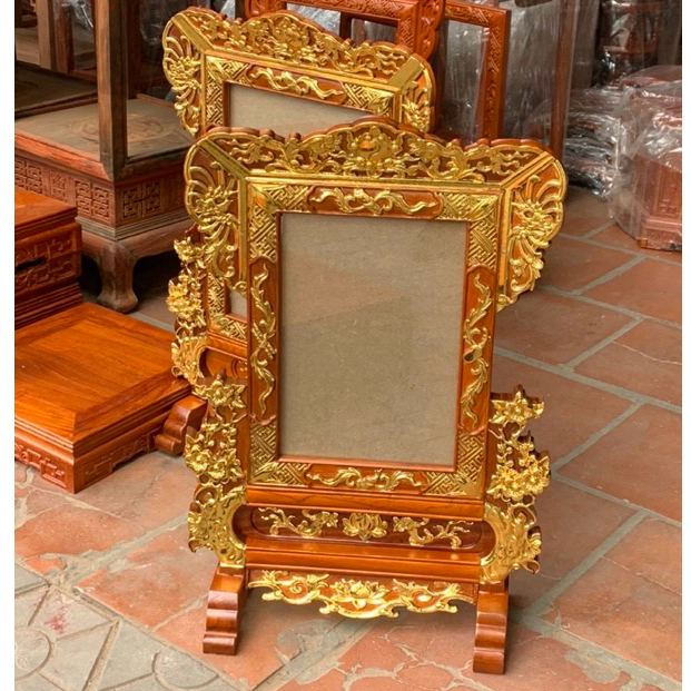 khung ảnh thờ chiện mai kích thước 20x30, 25x35 trong lòng ảnh, gỗ hương đá, gõ