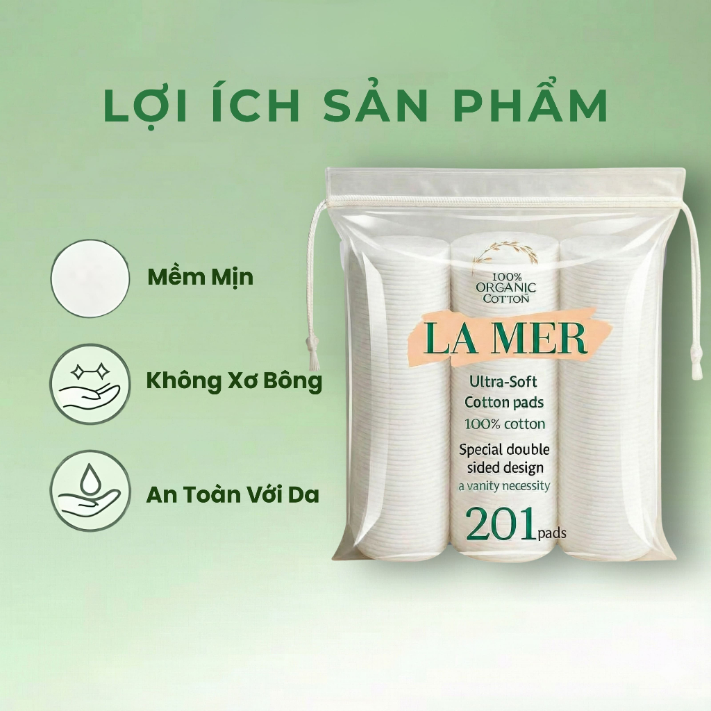 [ COMBO 2 BỊCH ] Bông Tẩy Trang Lamer201 Miếng 100% Cotton Tự Nhiên – Chăm Sóc Da Tinh Tế, Nhẹ Nhàng