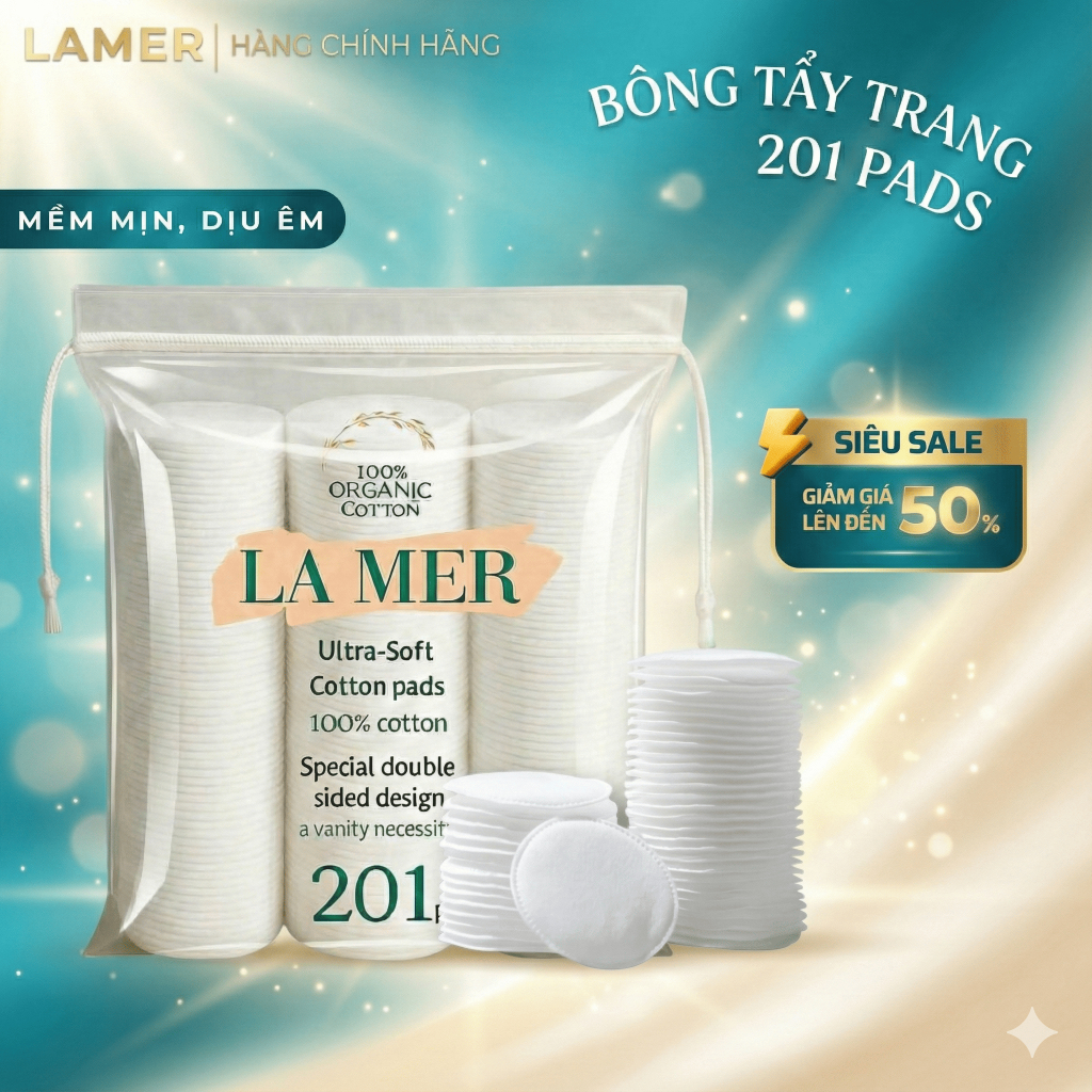 [ COMBO 2 BỊCH ] Bông Tẩy Trang Lamer201 Miếng 100% Cotton Tự Nhiên – Chăm Sóc Da Tinh Tế, Nhẹ Nhàng