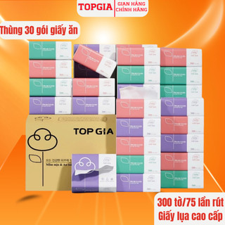 Giấy ăn đa năng Top Gia Thùng 30 gói rút 3 màu cao cấp, mềm mịn, an toàn