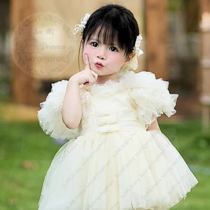 Đầm công chúa cánh tiên bèo ren mềm mại màu be tôn da cho bé