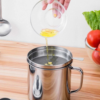 Ca Lọc Dầu Ăn Inox 304 Cao Cấp 1.3L - Bình Đựng Dầu Có Lưới Lọc Cặn Siêu Mịn, Vòi Rót Chống R